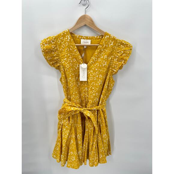 CLEOBELLA NWT Zia Organic Cotton Ruffle Tie Waist Mini Dress in Mustard // L - Picture 5 of 15